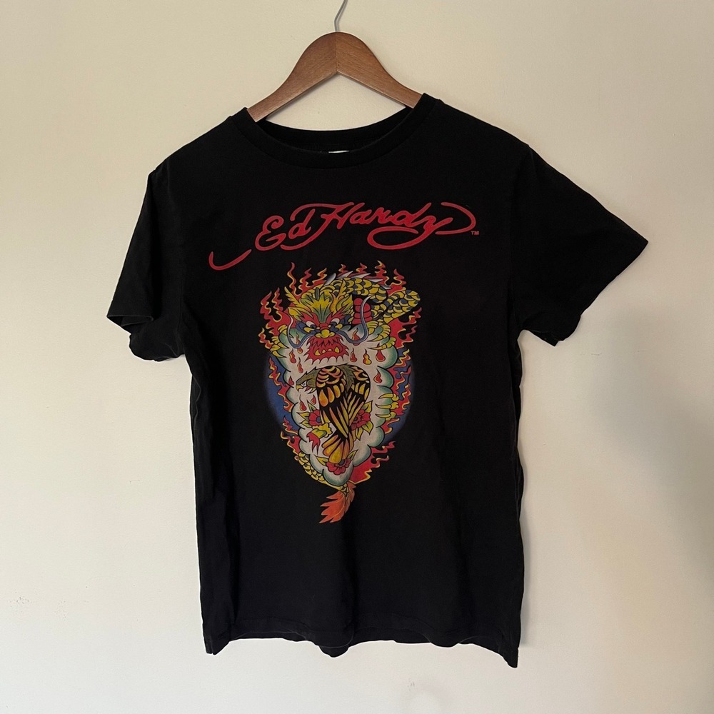 Ed Hardy Christian Audigier Black Dragon Eagle Tattoo Graphic T-Shirt Mens M